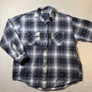 The Arrow Company Mens Plaid Flannel Long‎ Sleeve Button Up Shirt Blue Grey L